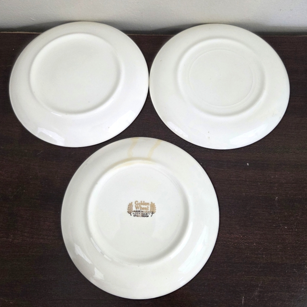 Homer Laughlin Vintage Golden Wheat Tea Cup & Saucer 22K Gold Trim 3 Sets Used - Picture 4 of 11